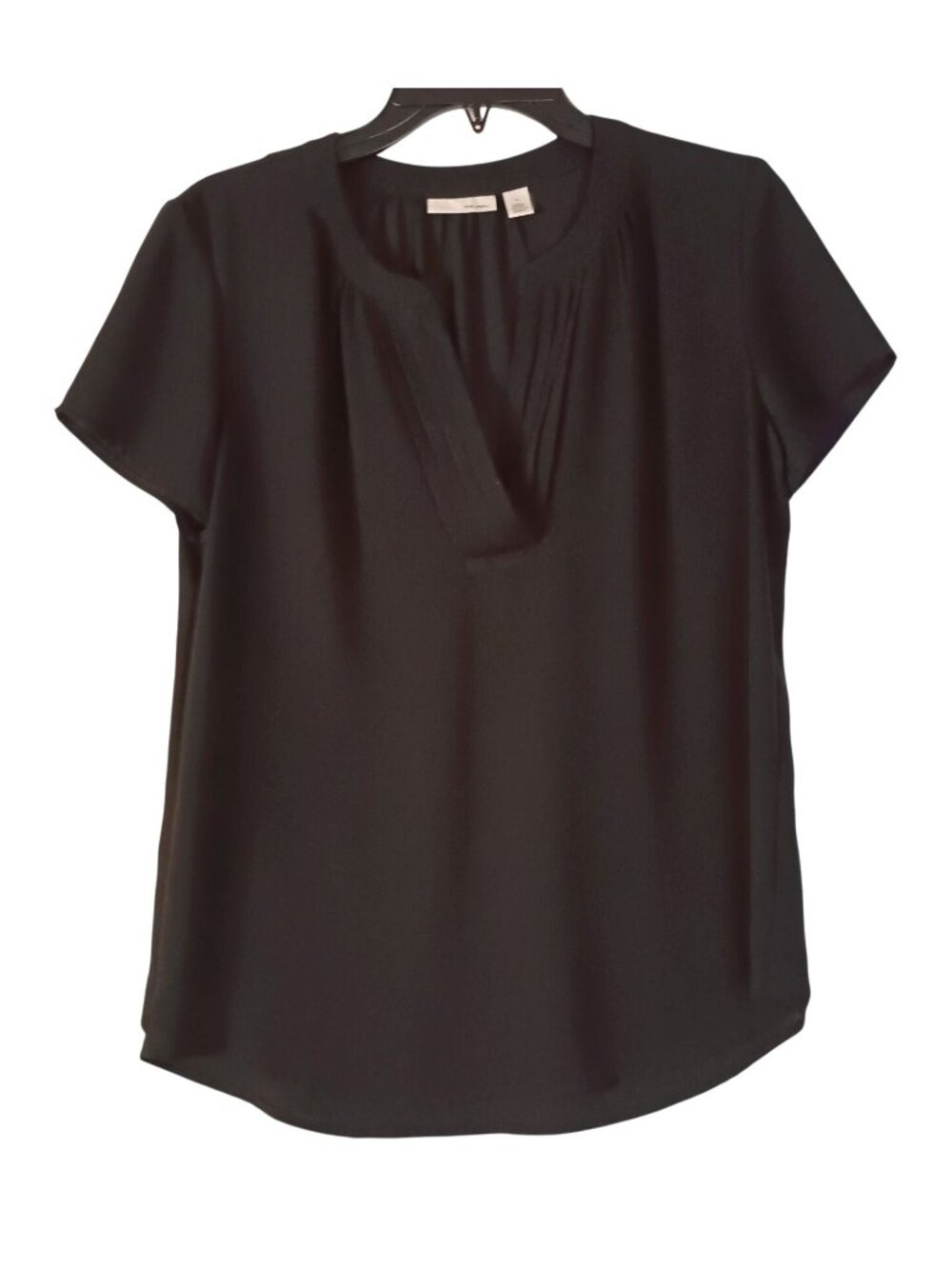 Halogen Women S Black Cap Sleeve Split Neck Blouse Pleated Flowy Lightweight Top